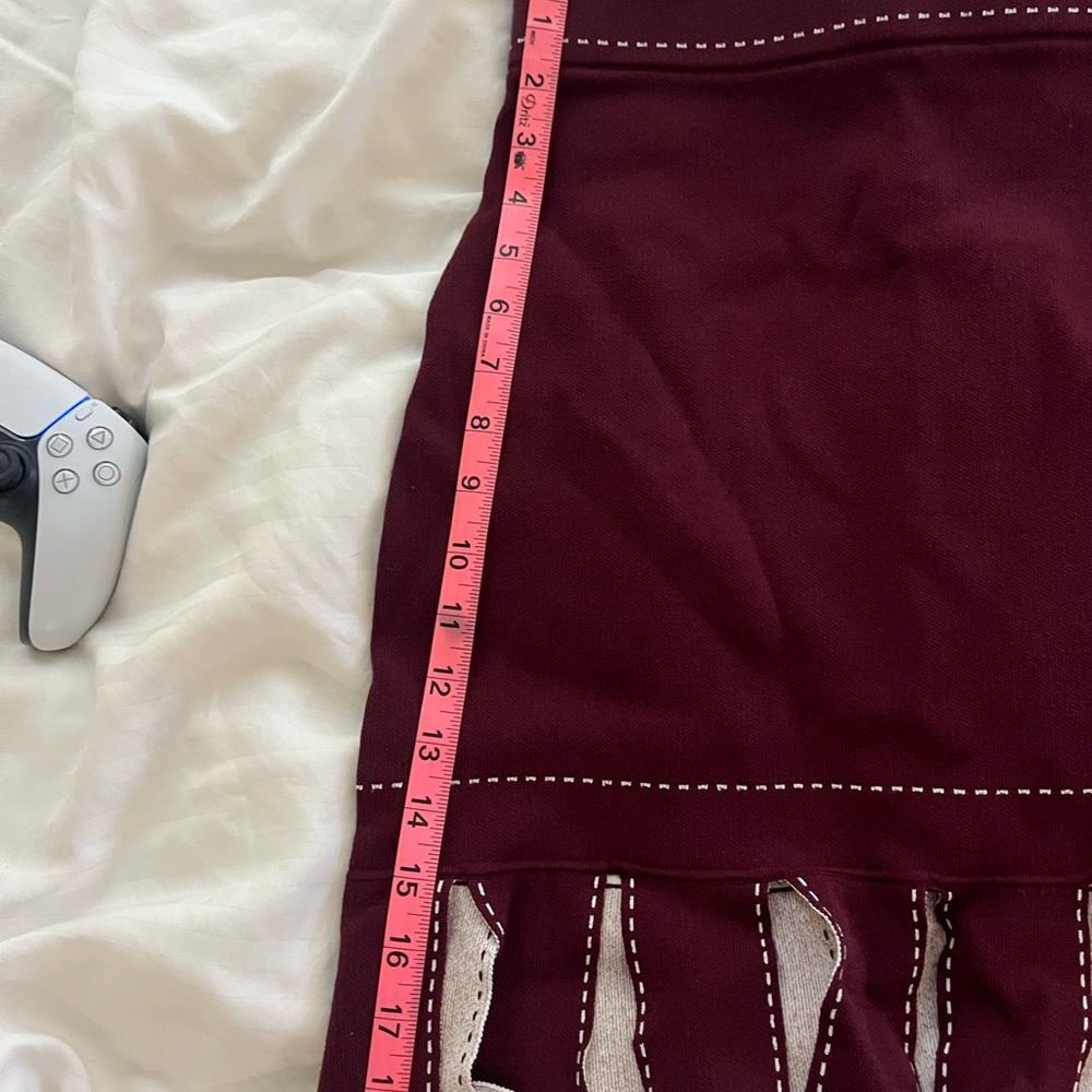 STAUD burgundy maroon fringe pencil mini knit skirt high waisted **RARE** small - Picture 4 of 8